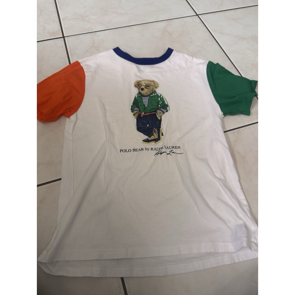 Polo Ralph Lauren Boy's Paneled Polo Bear Crewneck T-shirt Tee Color Panel 14/16